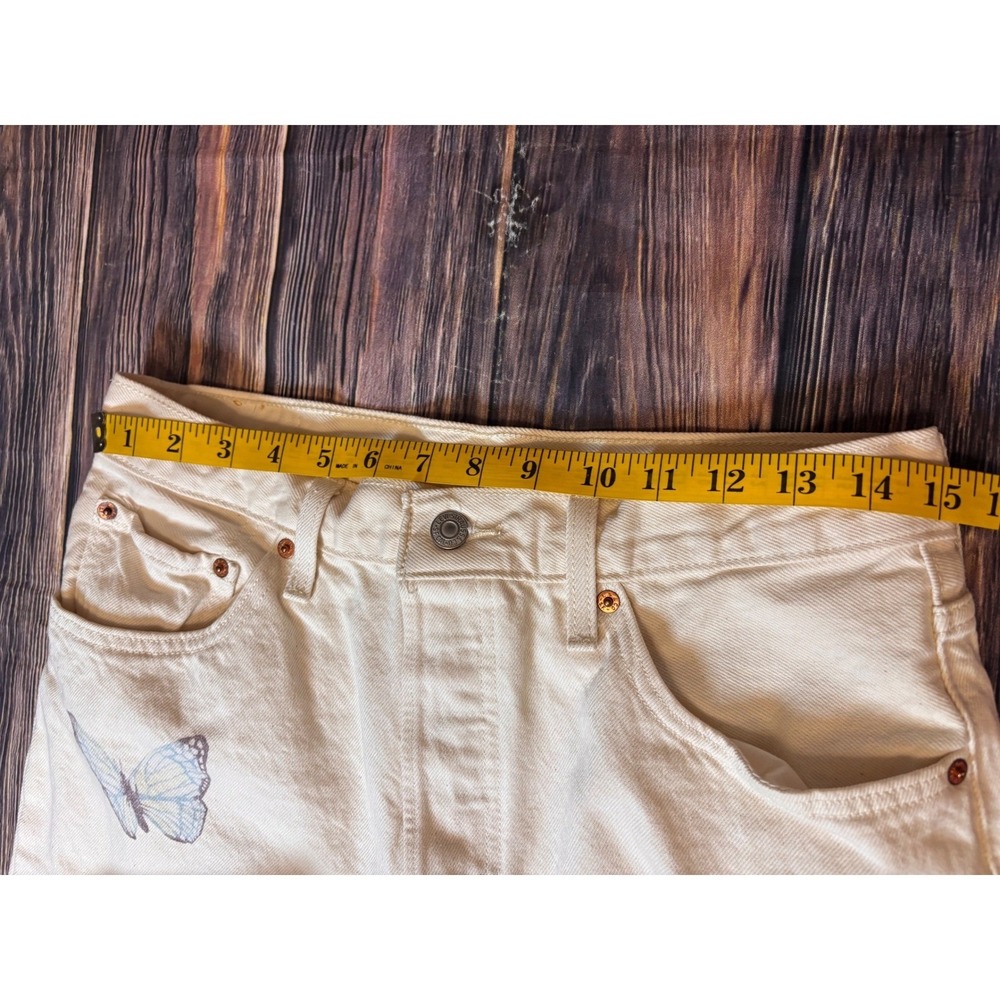 Levis 501 Jeans Womens W30 L28 Off White Cream Butterfly Print Button Fly - Picture 7 of 16
